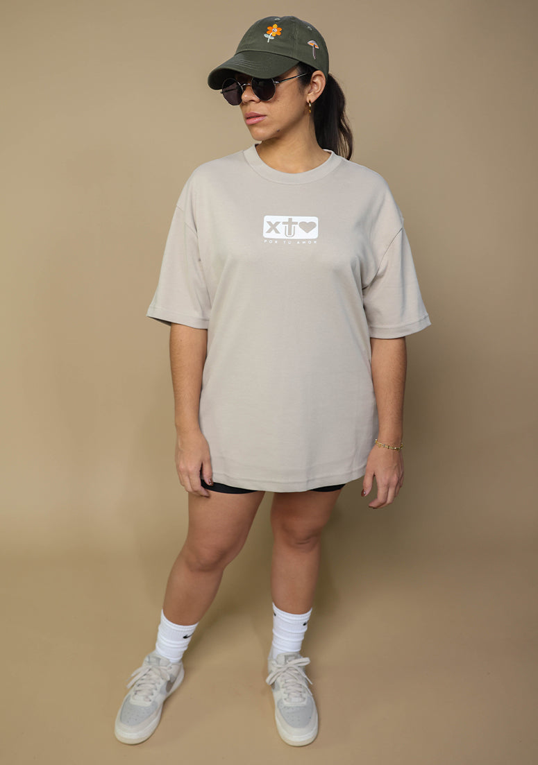 X Tu Amor soy Redimido Lite Sand Oversized Tee