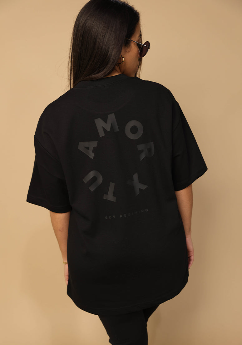 X Tu Amor soy Redimido Carbon Black Oversized Tee