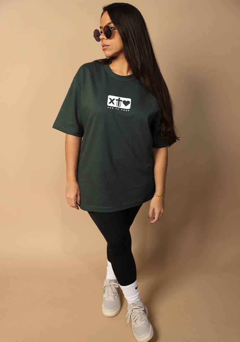 X Tu Amor soy Redimido Pine Green Oversized Tee