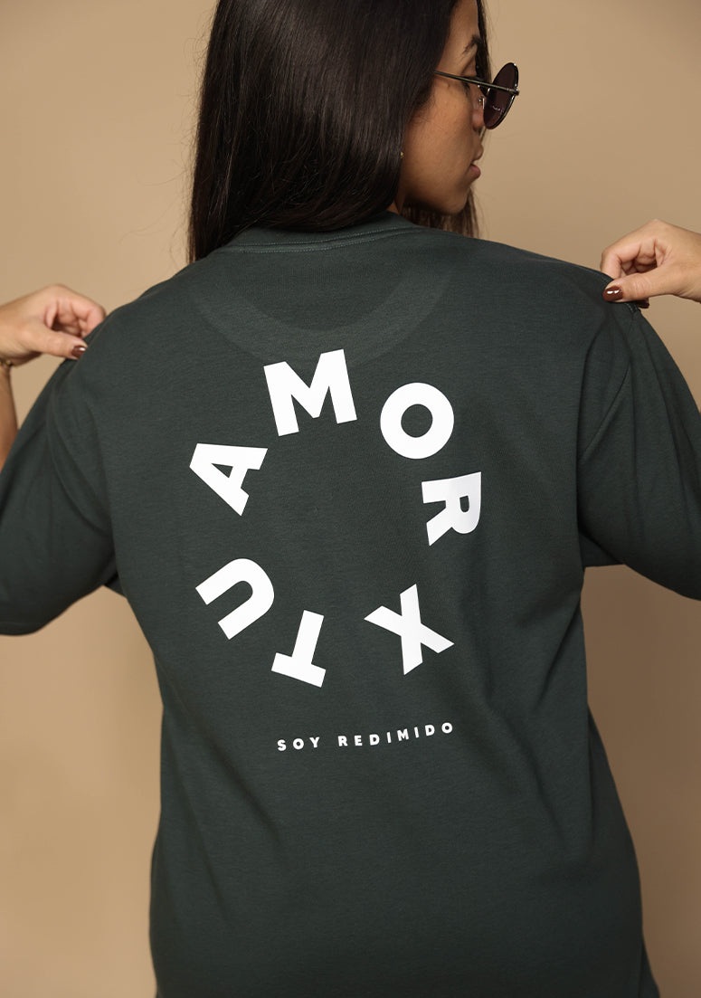 X Tu Amor soy Redimido Pine Green Oversized Tee