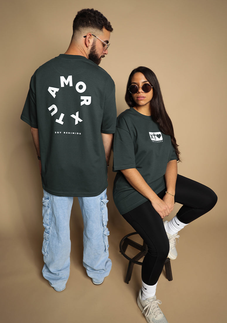 X Tu Amor soy Redimido Pine Green Oversized Tee