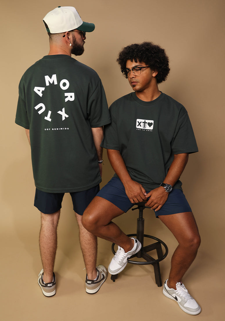 X Tu Amor soy Redimido Pine Green Oversized Tee