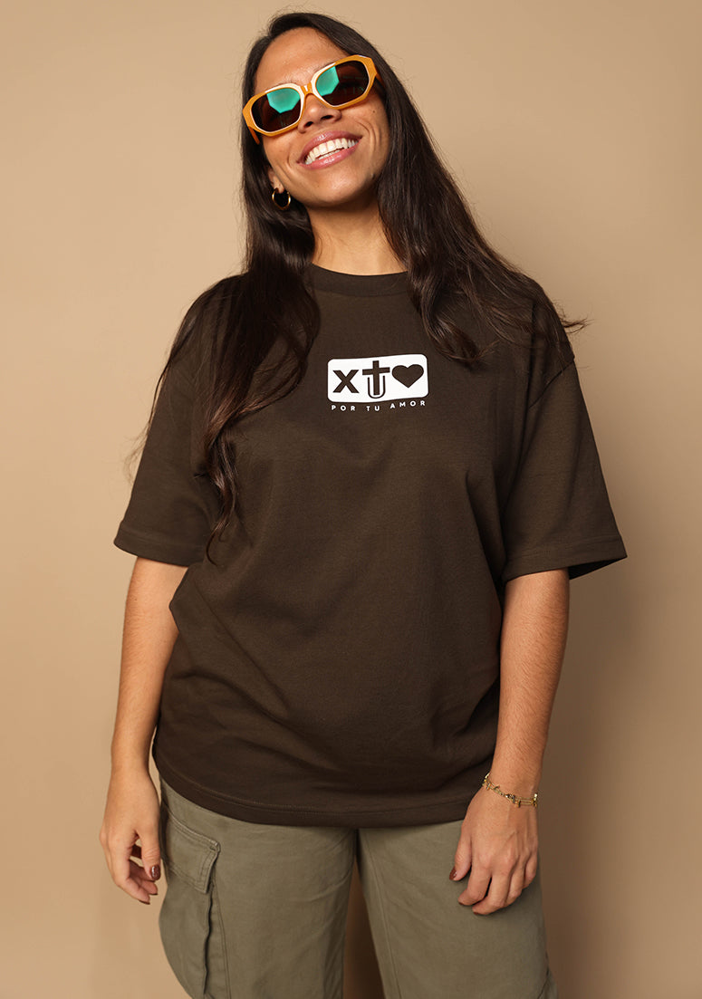 X Tu Amor soy Redimido Dark Coffee Oversized Tee