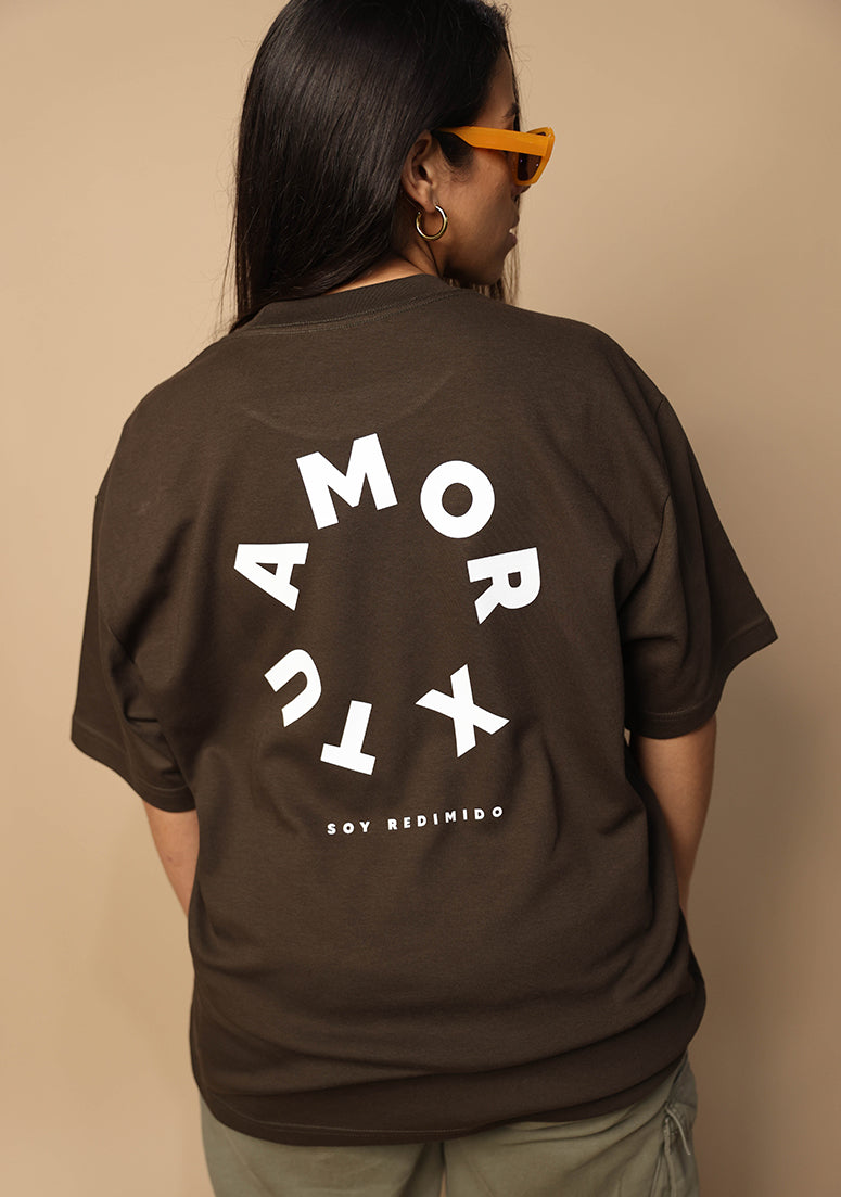 X Tu Amor soy Redimido Dark Coffee Oversized Tee